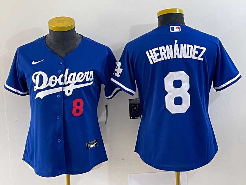 Women%27s Los Angeles Dodgers #8 Kike Hernandez Number Blue Stitched Cool Base Nike Jersey->mlb womens jerseys->MLB Jersey